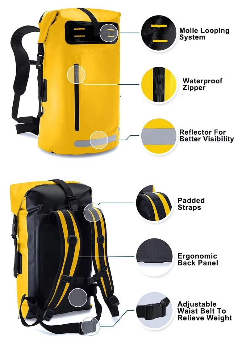 Close-up waterproof backpack material with welded seam and durable buckle details Close-up waterproof backpack material with welded seam and durable buckle details
